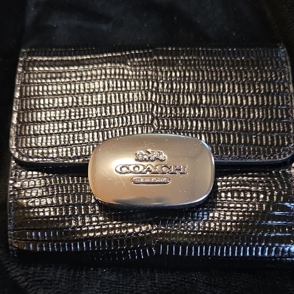 Coach Black Leather Wallet with Silver Accent